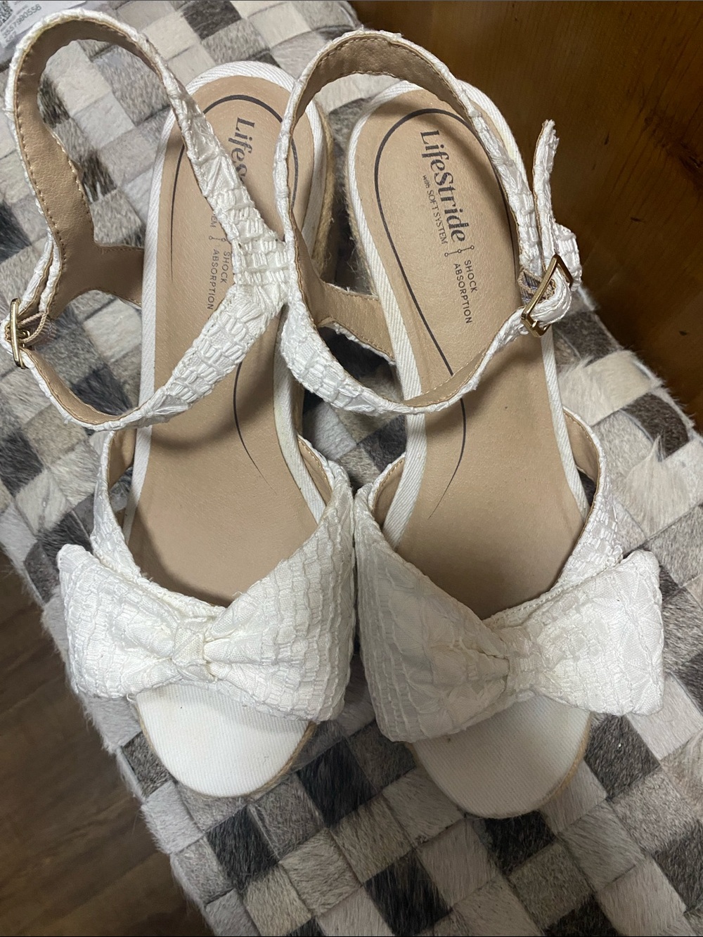 Life Stride White Bow Slingback Sandals with Low Wedge